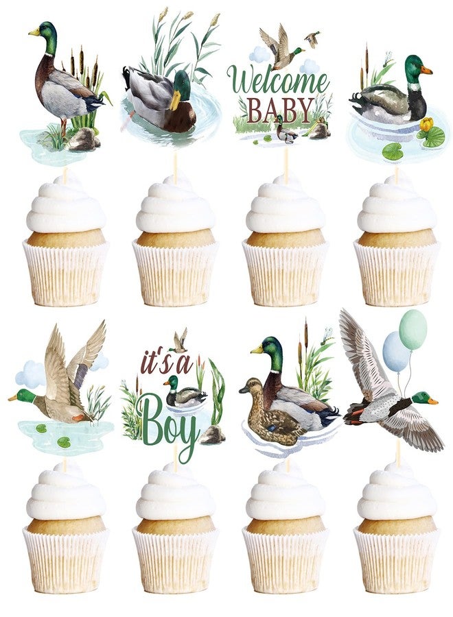 Rakuto Mallard Duck Baby Shower Decorations, 40PCS Duck Hunting Cupcake Toppers Party Decoration Welcome Baby Cupcake Picks Decor It’s a Boy Supplies - Image 1