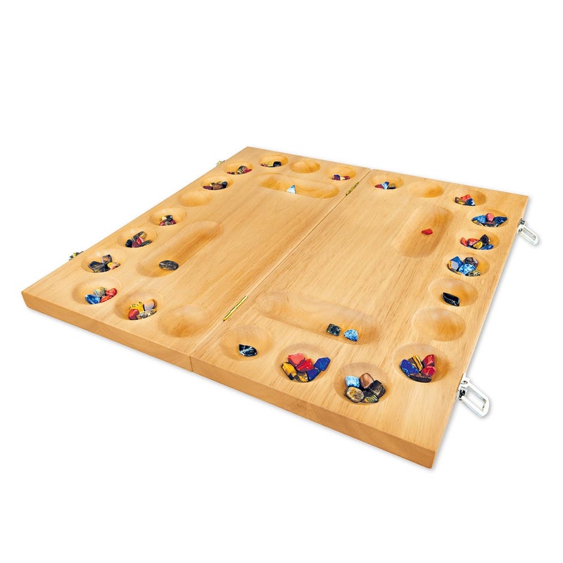 MindWare 4 Player Wooden Mancala Board Game with Foldable Board and Mancala Stone Movers 2 to 4 Players - Image 3