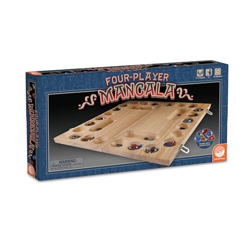 MindWare 4 Player Wooden Mancala Board Game with Foldable Board and Mancala Stone Movers 2 to 4 Players - Image 5