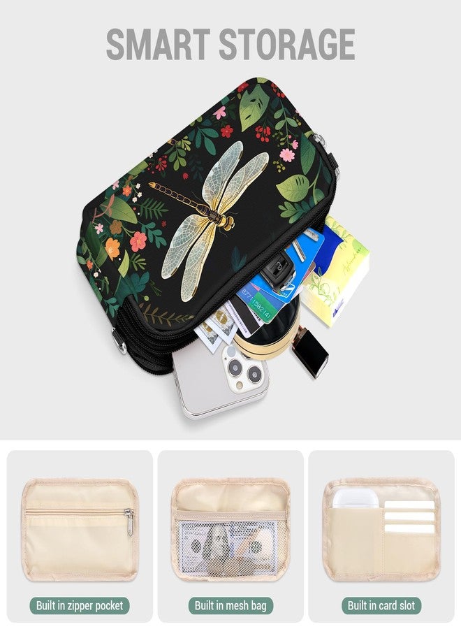 YINHEXI Small Crossbody Bag for Women Small Shoulder Handbags Nylon Quilted 3 Zippers Cell Phone Wallet Bag Purse for Women (Black Dragonfly) - Image 3