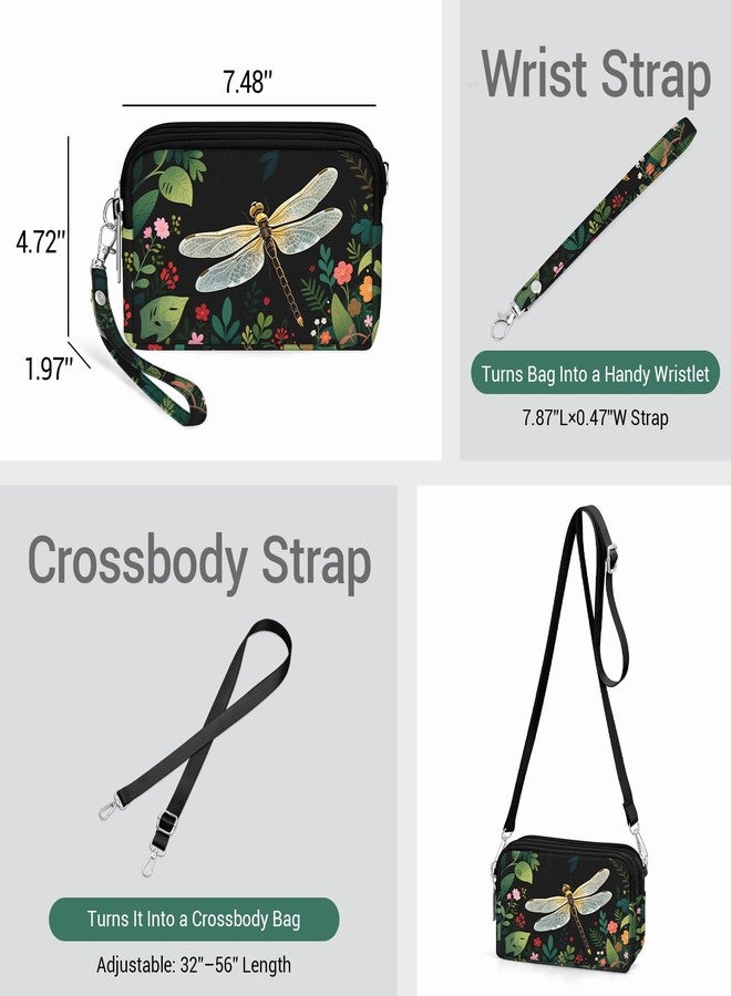 YINHEXI Small Crossbody Bag for Women Small Shoulder Handbags Nylon Quilted 3 Zippers Cell Phone Wallet Bag Purse for Women (Black Dragonfly) - Image 4