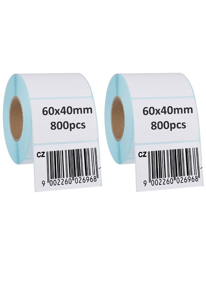 DUNISO 2 Rolls Labels Stickers，1600pcs Direct Thermal Printer Labels Stickers, 60x40mm Self Adhesive Use for 70GSM Barcode Address Shipping Postage - Image 1