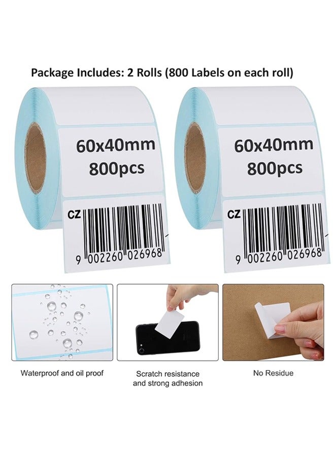 DUNISO 2 Rolls Labels Stickers，1600pcs Direct Thermal Printer Labels Stickers, 60x40mm Self Adhesive Use for 70GSM Barcode Address Shipping Postage - Image 2
