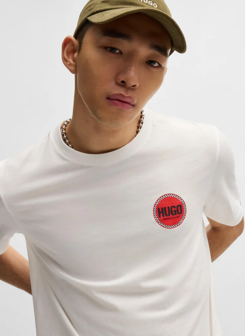 HUGO Cotton-jersey T-shirt with racing logo print