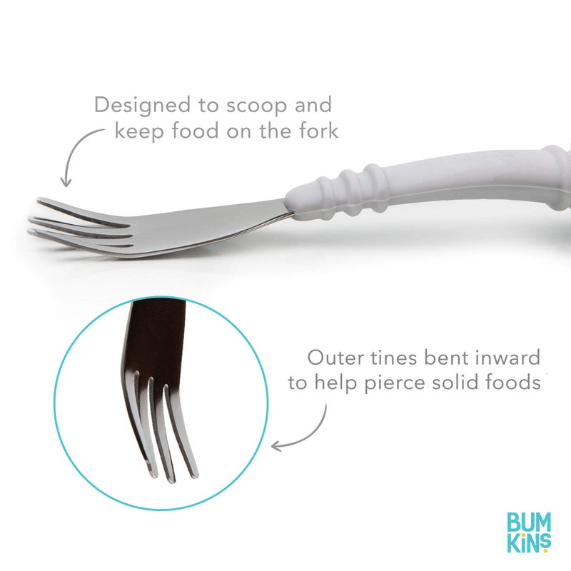 Bumkins Toddler Utensils  Kids Size Fork And Spoon Set  Silicone And Stainless-Steel Training Silverware  Angled Forks / Sporks For Self-Feeding  Children Hold Learning To Eat  18 Months Up  Blue - Image 3