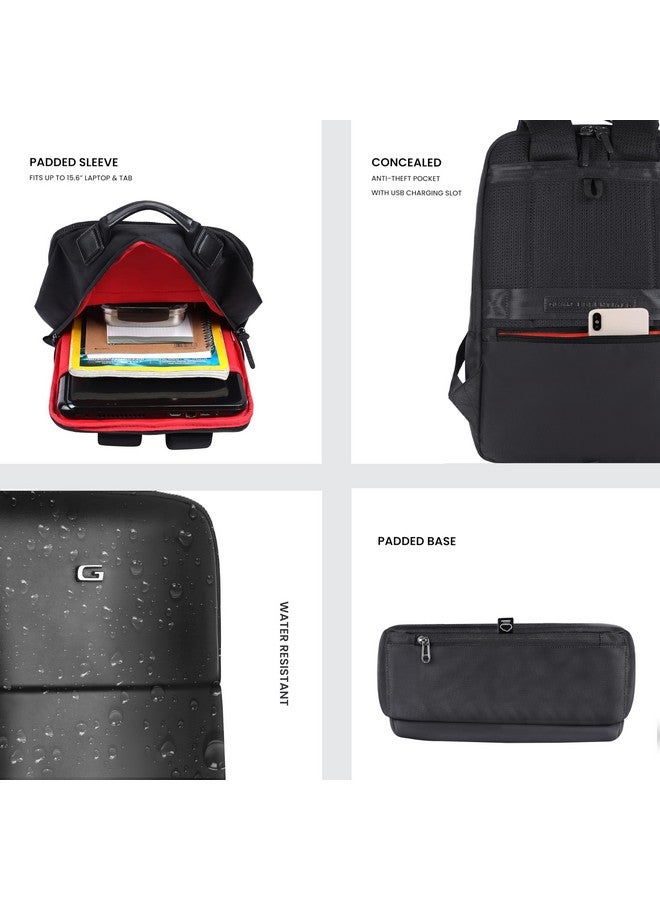 Gear Elevate Faux Leather 20L Water Resistant Anti-Theft Backpack/Laptop Bag/Office Bag with RainCover for Men/Women (Black-Red) - Image 3