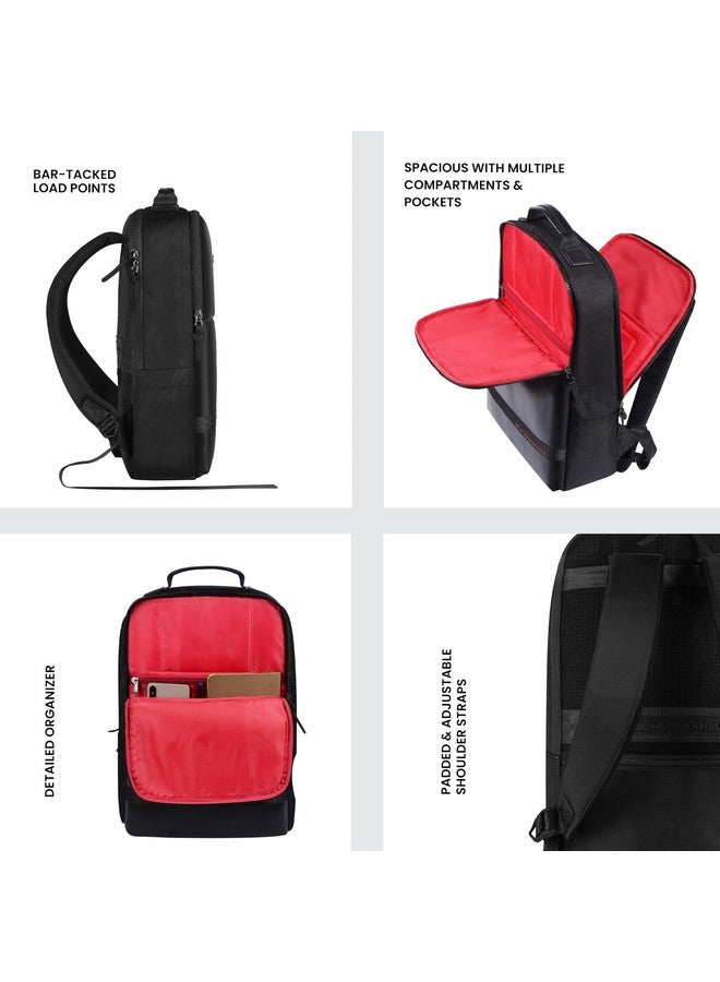 Gear Elevate Faux Leather 20L Water Resistant Anti-Theft Backpack/Laptop Bag/Office Bag with RainCover for Men/Women (Black-Red) - Image 2