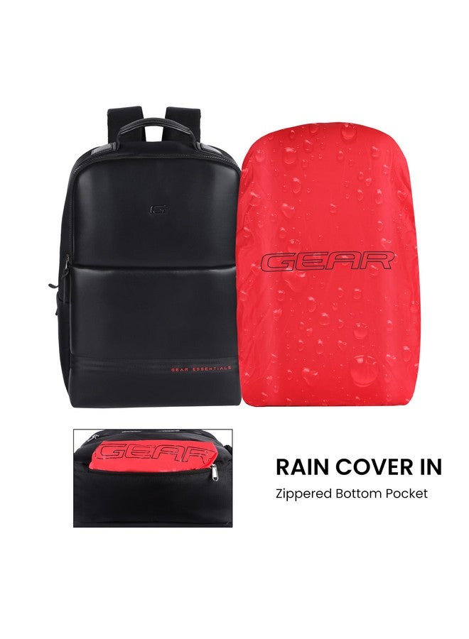 Gear Elevate Faux Leather 20L Water Resistant Anti-Theft Backpack/Laptop Bag/Office Bag with RainCover for Men/Women (Black-Red) - Image 4