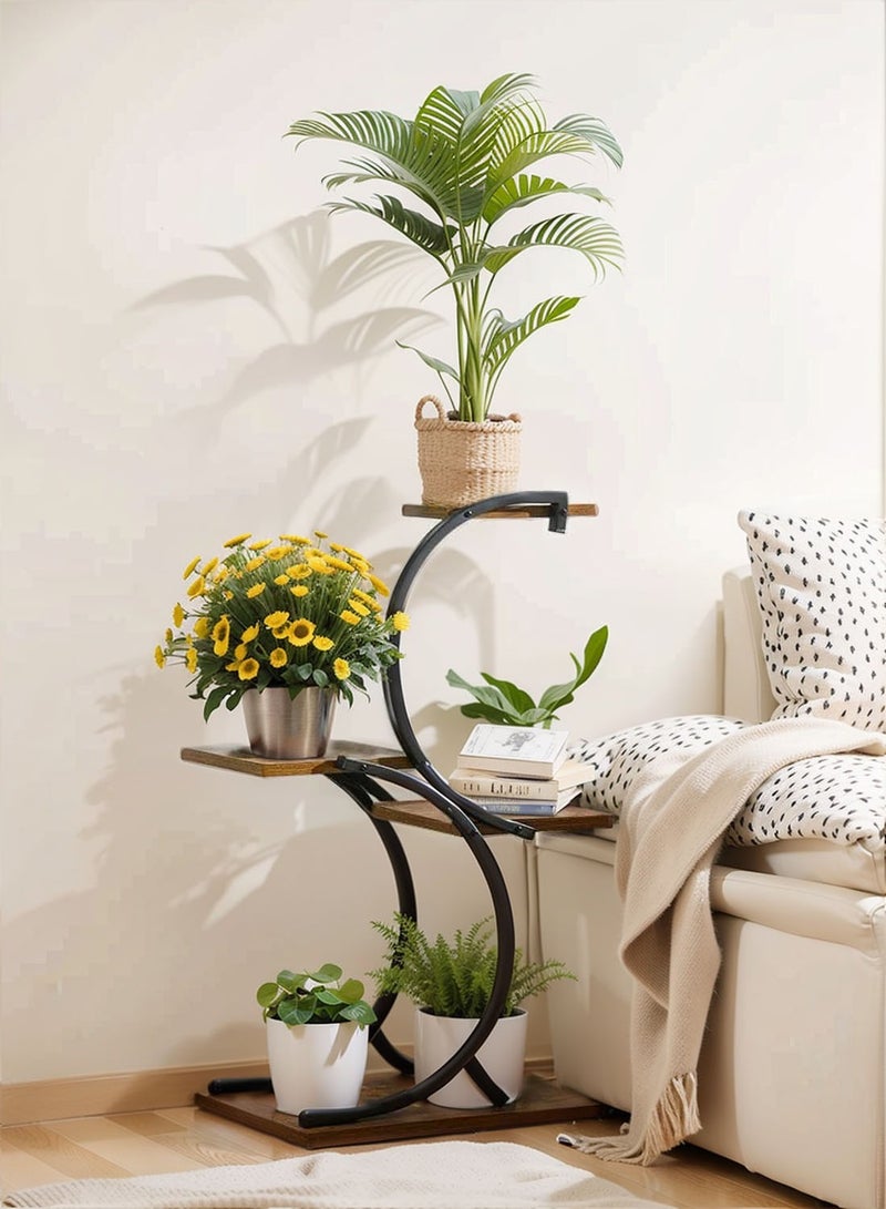 شويوين حامل نباتي من 4 مستويات على شكل حرف S ، رف سلم وعاء الزهور ذو 5 نقاط ، رف تخزين النبات الداخلي/الخارجي لغرفة المعيشة والحديقة - Image 1