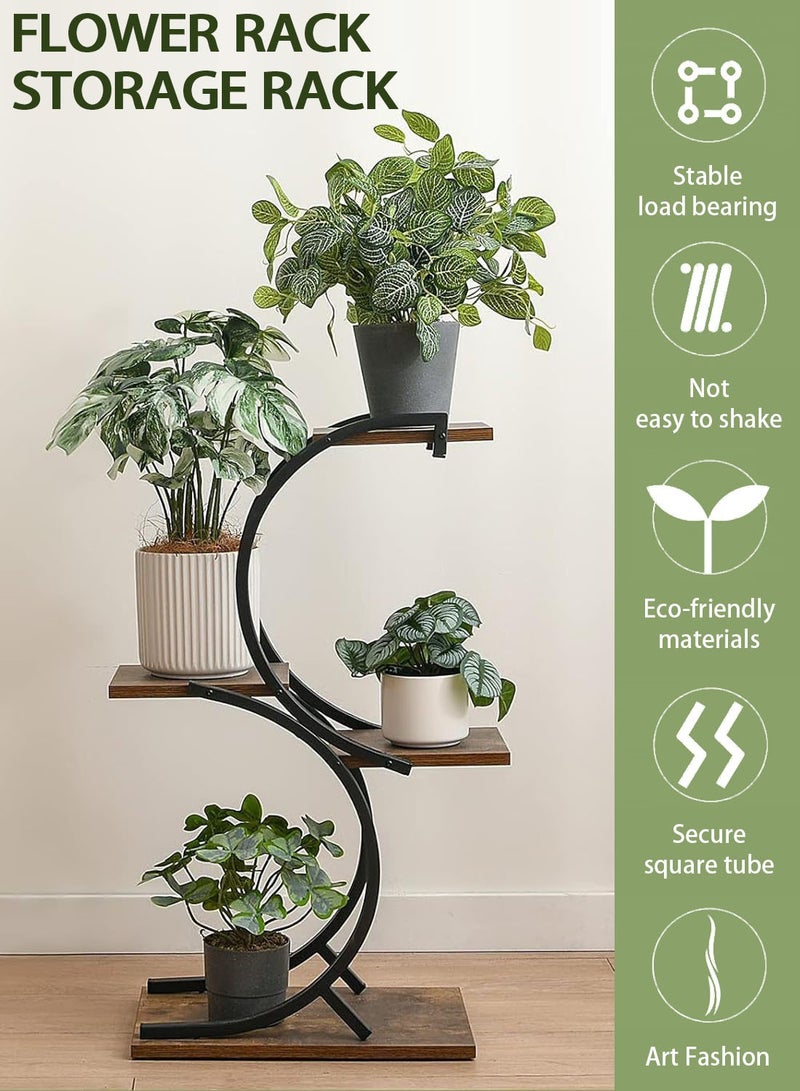 شويوين حامل نباتي من 4 مستويات على شكل حرف S ، رف سلم وعاء الزهور ذو 5 نقاط ، رف تخزين النبات الداخلي/الخارجي لغرفة المعيشة والحديقة - Image 3