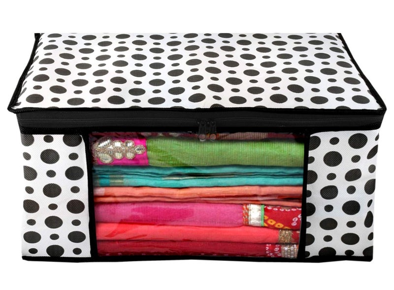 Non Woven Aaron Inc Combo Saree Cover Clothes Organiser For Wardrobe With Transparent Window Zip Clothes Storage Bag For Lehenga Suit For Clothes 3 Pink 3 Polka Saree Bag - Image 2