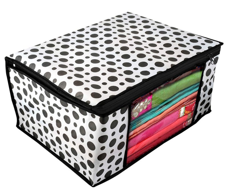 Non Woven Aaron Inc Combo Saree Cover Clothes Organiser For Wardrobe With Transparent Window Zip Clothes Storage Bag For Lehenga Suit For Clothes 3 Pink 3 Polka Saree Bag - Image 3