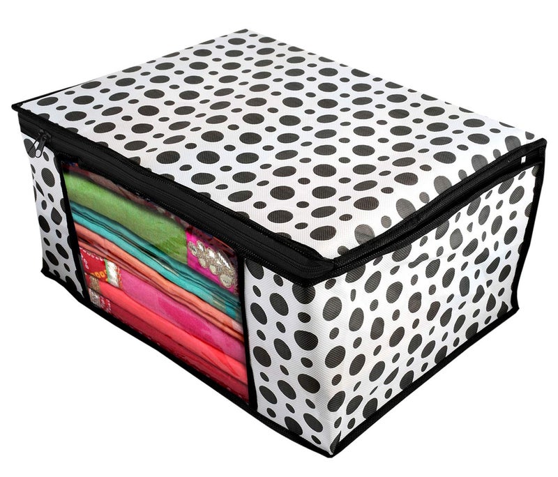 Non Woven Aaron Inc Combo Saree Cover Clothes Organiser For Wardrobe With Transparent Window Zip Clothes Storage Bag For Lehenga Suit For Clothes 3 Pink 3 Polka Saree Bag - Image 4