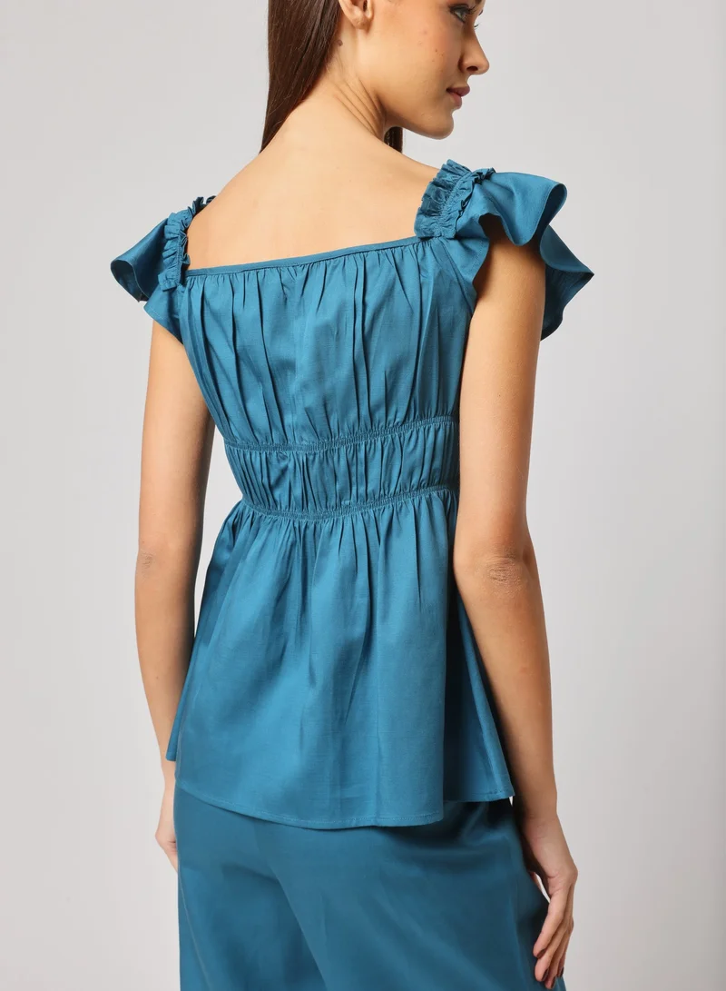 Ashita Fernandes  Smocked Waist Ruffle Sleeve Peplum Top for Women | Best Price UAE