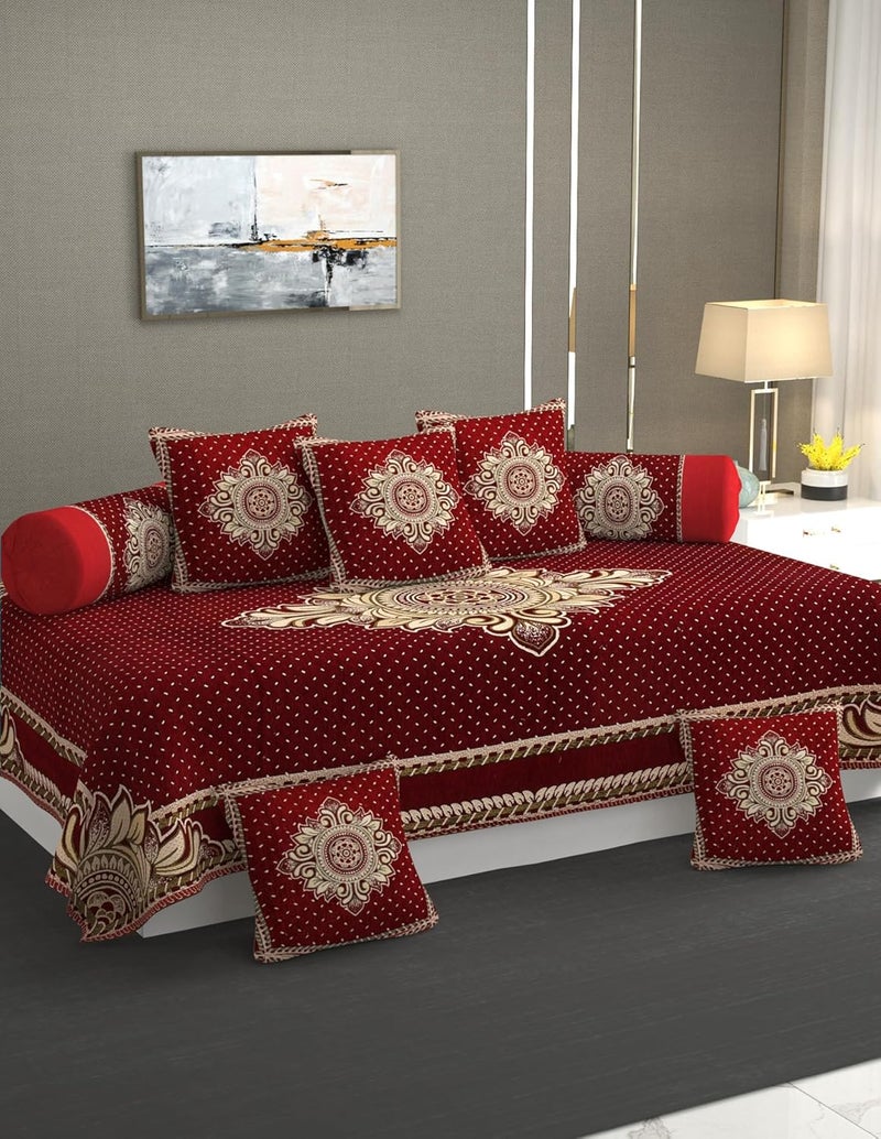 MULTITEX Heavy Chenille Velvet Sofa Cover with diwan Set and Table Cover Combo Set of 21 psMaroon - Image 2
