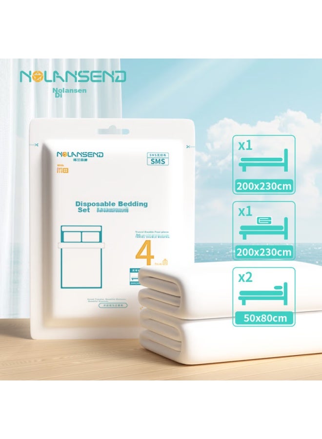 NOLANSEND Nuolanshendi Disposable Bed Sheet, Duvet Cover, Pillowcase, Thickened Set, Hotel Hygiene Bedding, Double Size Four-piece Set - Image 1