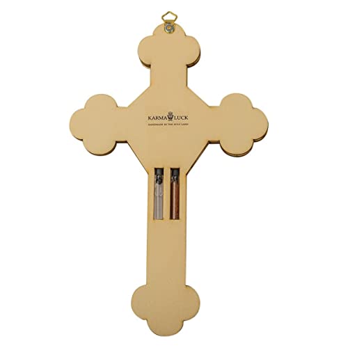 KARMA AND LUCK Ultimate Believer - Multistone Healing Crystals Cross Holy Water Bible Symbols Protection Wooden Wall Blessing Plaque, Bring Calm Peace, Multicolor, 11'' Height - Image 3
