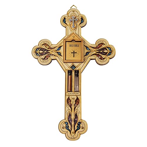 KARMA AND LUCK Ultimate Believer - Multistone Healing Crystals Cross Holy Water Bible Symbols Protection Wooden Wall Blessing Plaque, Bring Calm Peace, Multicolor, 11'' Height - Image 1