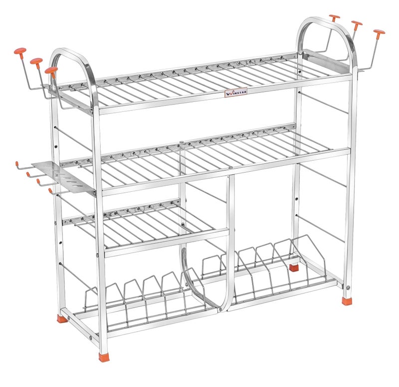 WINSTAR Stainless Steel 4 Shelf Wall Mount Kitchen Utensils Rack | Dish Rack with Plate & Cutlery Stand | Modular Kitchen Storage Rack | Kitchen Organizer | 24 L x24 H inches (Lower Plate) - Image 4