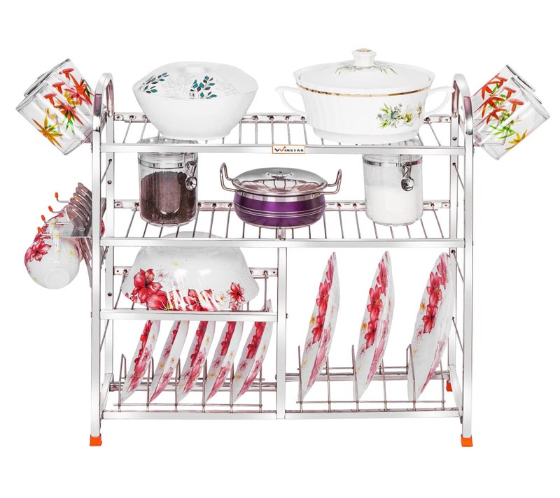 WINSTAR Stainless Steel 4 Shelf Wall Mount Kitchen Utensils Rack | Dish Rack with Plate & Cutlery Stand | Modular Kitchen Storage Rack | Kitchen Organizer | 24 L x24 H inches (Lower Plate) - Image 2