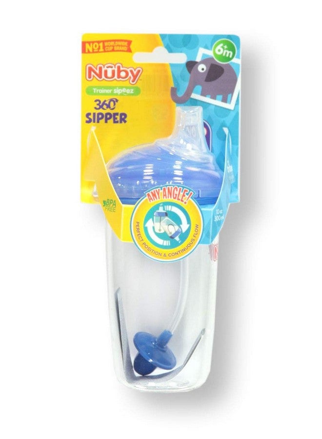 Nuby Tritan No-Spill 10 oz Trainer Cup with Silicone Spout, 360 Weighted Straw & Hygienic Cover, Blue