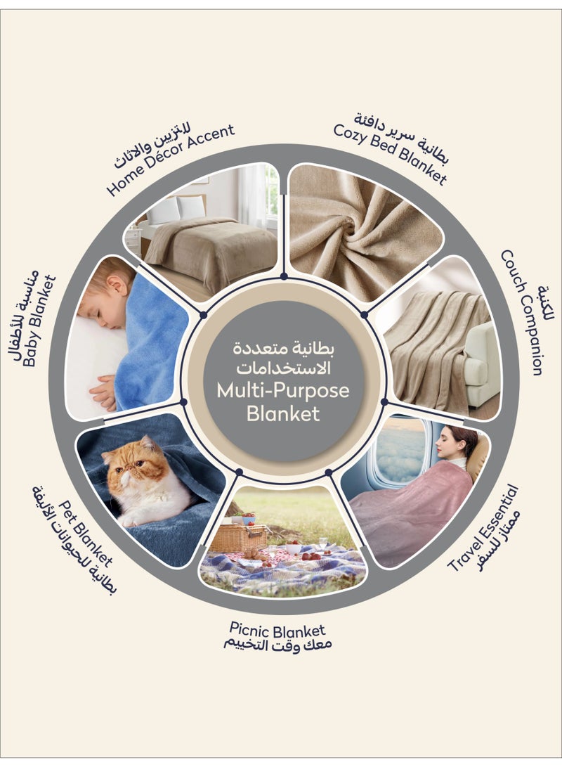 دوناتيلا بطانية صوف 170×210 سم خفيفة ناعمة ودافئة للاسترخاء تصميم سادة ممشط مايكروفايبر شيربا مناسبة للسرير والأريكة - Image 5