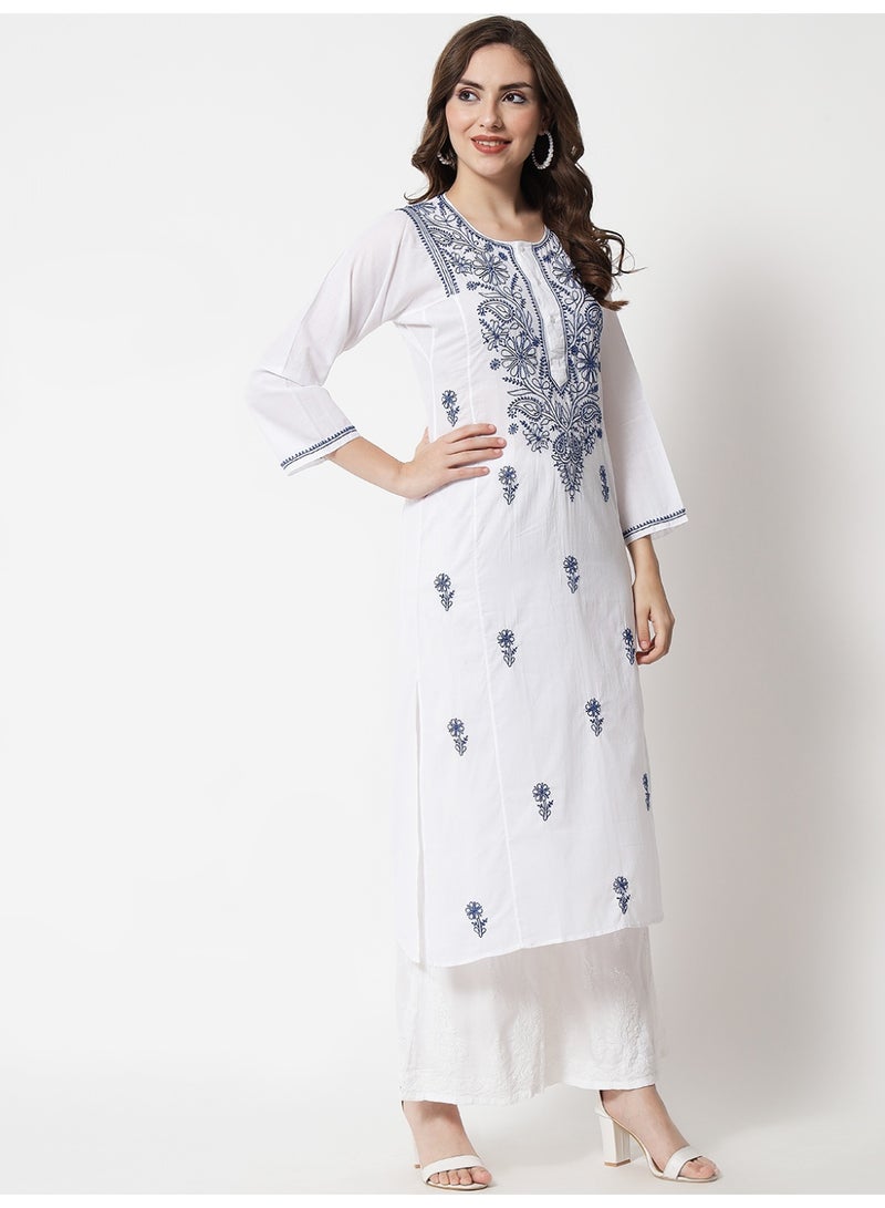 Alaya Women Hand Embroidered Chikankari Cotton Kurta-AL3469 - Image 5
