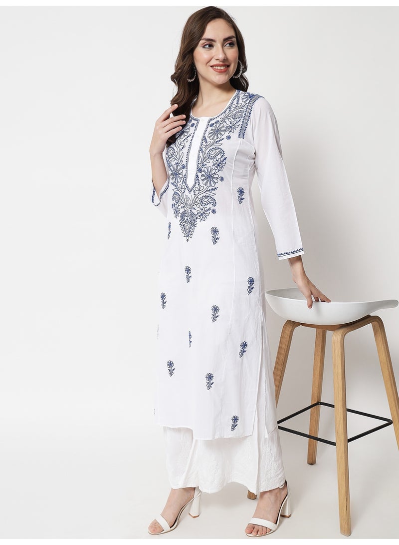 Alaya Women Hand Embroidered Chikankari Cotton Kurta-AL3469 - Image 4
