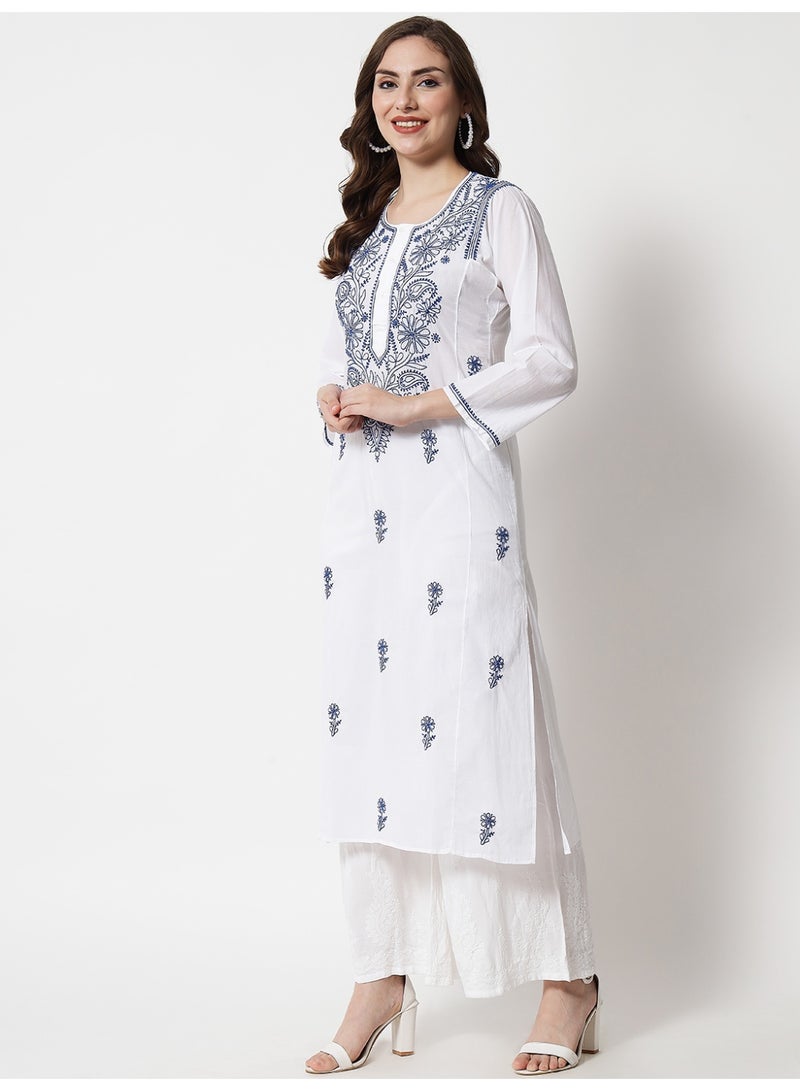 Alaya Women Hand Embroidered Chikankari Cotton Kurta-AL3469 - Image 3