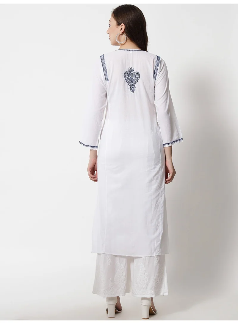 Alaya Women Hand Embroidered Chikankari Cotton Kurta-AL3469