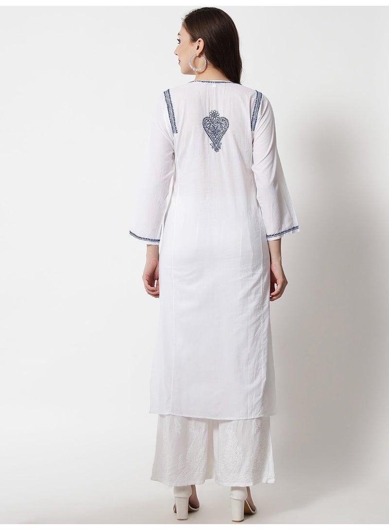 Alaya Women Hand Embroidered Chikankari Cotton Kurta-AL3469 - Image 2
