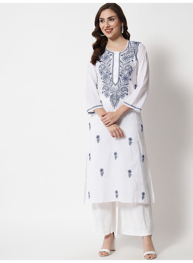 Alaya Women Hand Embroidered Chikankari Cotton Kurta-AL3469 - Image 1