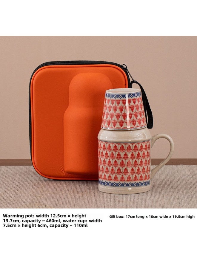 Ceramic Small Thermos Household Carry-on Vintage Cold Water Bottle To Make Tea Office Stuffy Teapot Creative Water Cup Mug-color:Thousand Buddha Water Kettle + Teacup + Carrying Bag-capacity:About 460ml - Image 1