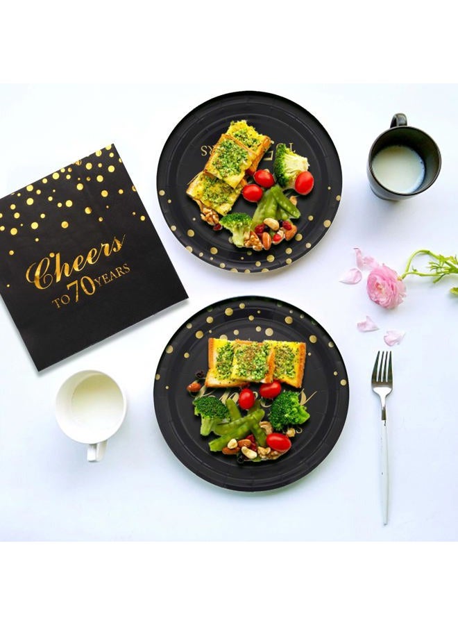 Pandecor 50 Pieces 3 Layers 70th Birthday Party Napkins,6.5 x 6.5 Inches 6.5 x 6.5 Inches Disposable Paper Napkins,Gold Confetti Foil 70 Years Old Birthday Party Decorations - Image 4