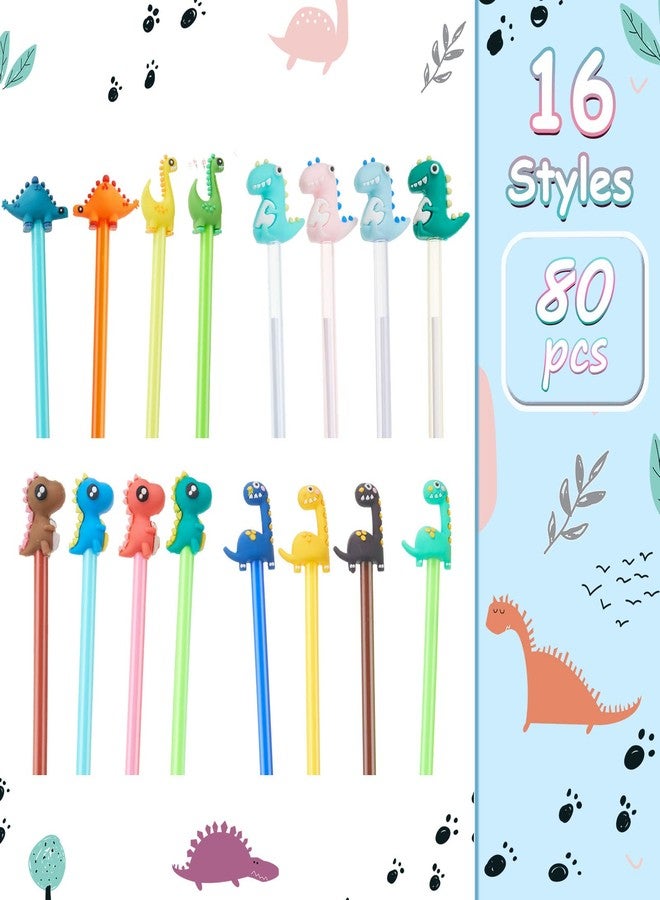 Marspark 80 Pcs Cute Pens Bulk Cartoon Dinosaur Pens for Kids Black Ink Cool Pencils for Kid Assorted Style Cartoon Rollerball Novelty Stationery Office Back to School Gifts Student Prizes - Image 5