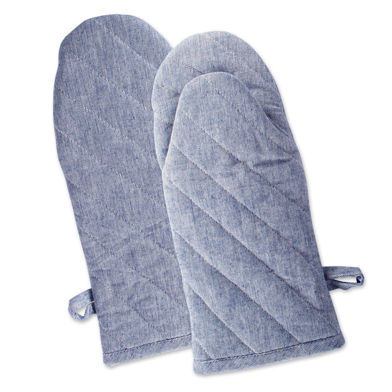 DII DII 100% Cotton Solid Chambray Kitchen Set  Oven Mitts  Blue  2 Piece  - Image 1