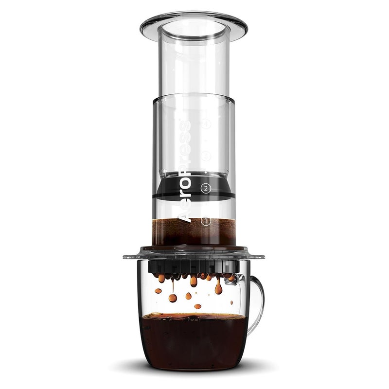AeroPress AeroPress Clear Coffee Press  3 In 1 Brew Method Combines French Press Pourover Espresso Full Bodied Coffee Without Grit or Bitterness Small Portable Coffee Maker for Camping  Travel Clear 