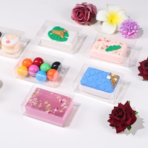 ROSPAKTEK 40 Pack 3.5x2.36x1.2 Inch Clear Plastic Soap Boxes for Homemade Soap - Small Dessert Gift Bakery Boxes for Macarons, Cookies & Candies, Wedding & Birthday Party Favors - Image 4