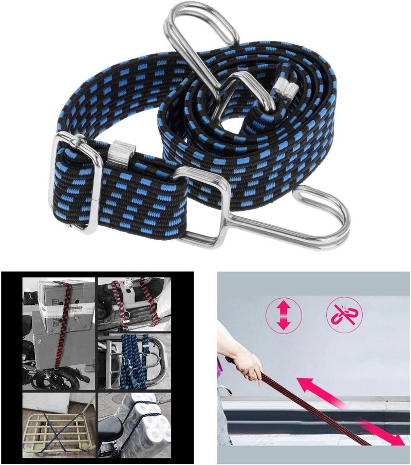 klarako Adjustable Flat Bungee Cords with Hooks, Premium Latex Heavy Duty Straps with Hooks, Adjustable Buckles, Luggage Elastic Rope - Blue 0.5m - Image 4