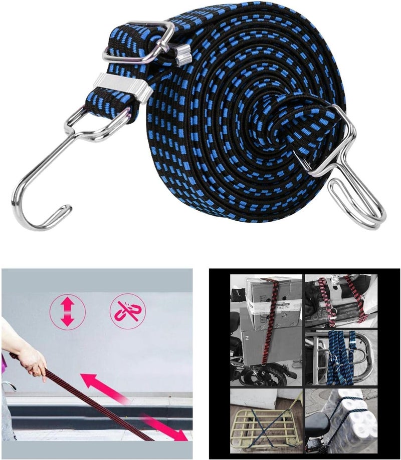 klarako Adjustable Flat Bungee Cords with Hooks, Premium Latex Heavy Duty Straps with Hooks, Adjustable Buckles, Luggage Elastic Rope - Blue 0.5m - Image 2
