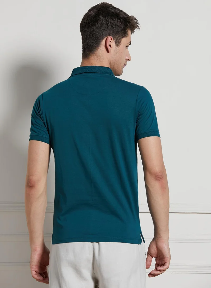 Dennis Lingo Men's Teal Cotton Blend Solid Regular Fit T-Shirt