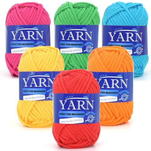 YARFOFUN Bright Series Cotton Crochet Yarn Blue Green Pink Red Yellow Orange EasytoSee Stitches for Beginners - Image 1