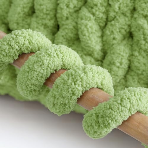 Mellobello Jumbo Chunky Yarn for Hand Knitting - Super Thick Chenille Chunky Yarn for Crocheting - Extra Soft Bulky Fluffy Blanket Big Yarn 8 Jumbo Pack (27yds,8 oz Each Skein) Grass Green - Image 5