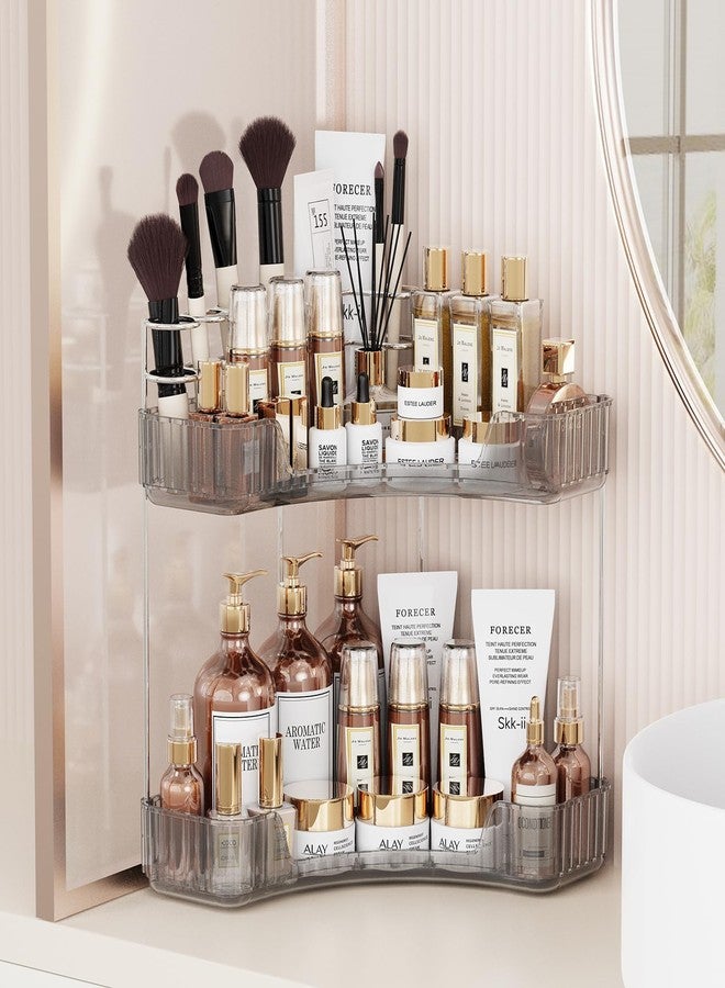 Asayuee 2-Tier Corner Bathroom Counter Organizer with Top Toothbrush Holders,Large Makeup Organizer Countertop with Brush Holder,Skincare Organizers Corner,Exquisite Vanity Organizer (Gray, 2 Tier) - Image 1