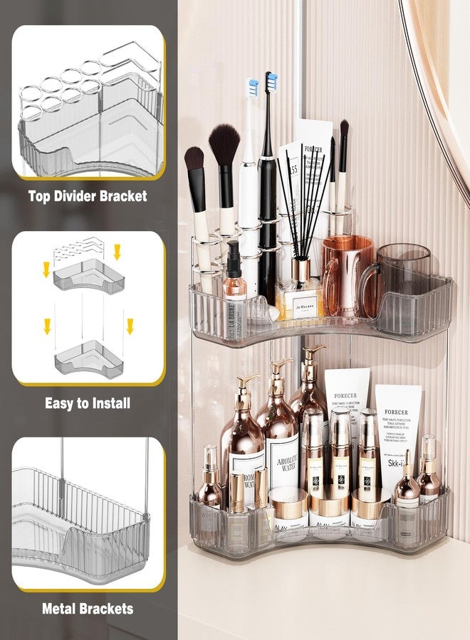 Asayuee 2-Tier Corner Bathroom Counter Organizer with Top Toothbrush Holders,Large Makeup Organizer Countertop with Brush Holder,Skincare Organizers Corner,Exquisite Vanity Organizer (Gray, 2 Tier) - Image 5