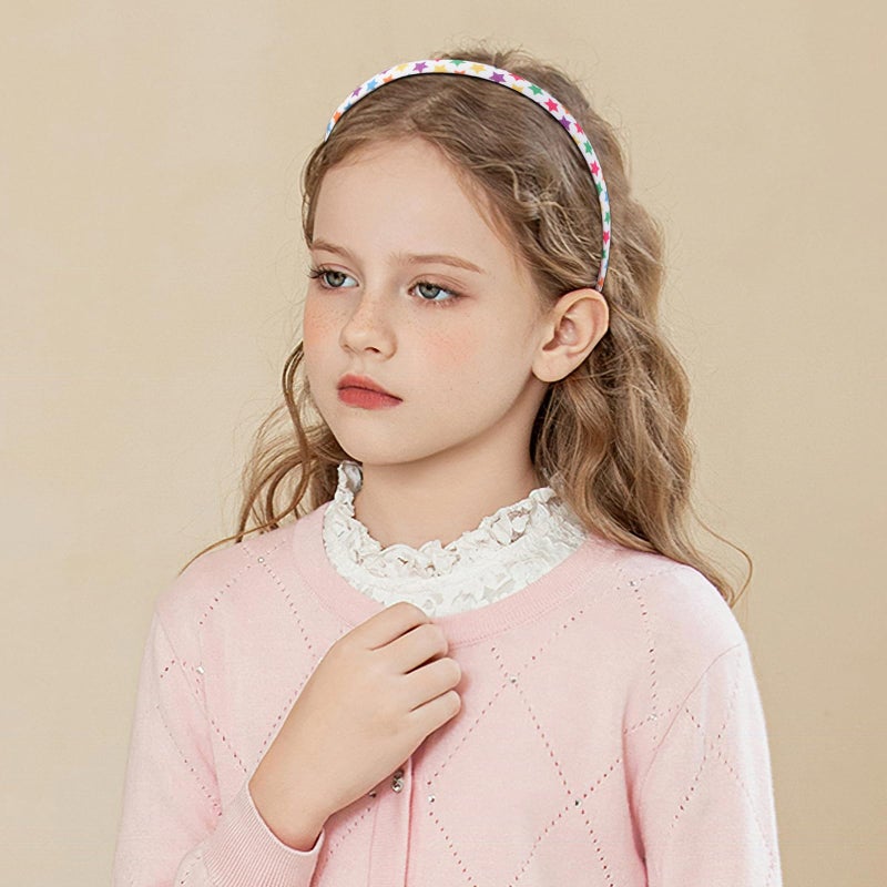 Fishdown Headbands for Girls 10Pcs Thin Head Bands for Children Skinny Hairbands for Toddler Floral Fabric Cloth Covered Headband for Kids Party Favors - Image 4