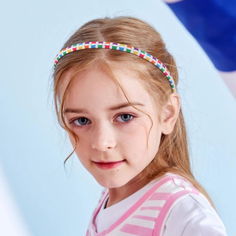 Fishdown Headbands for Girls 10Pcs Thin Head Bands for Children Skinny Hairbands for Toddler Floral Fabric Cloth Covered Headband for Kids Party Favors - Image 5