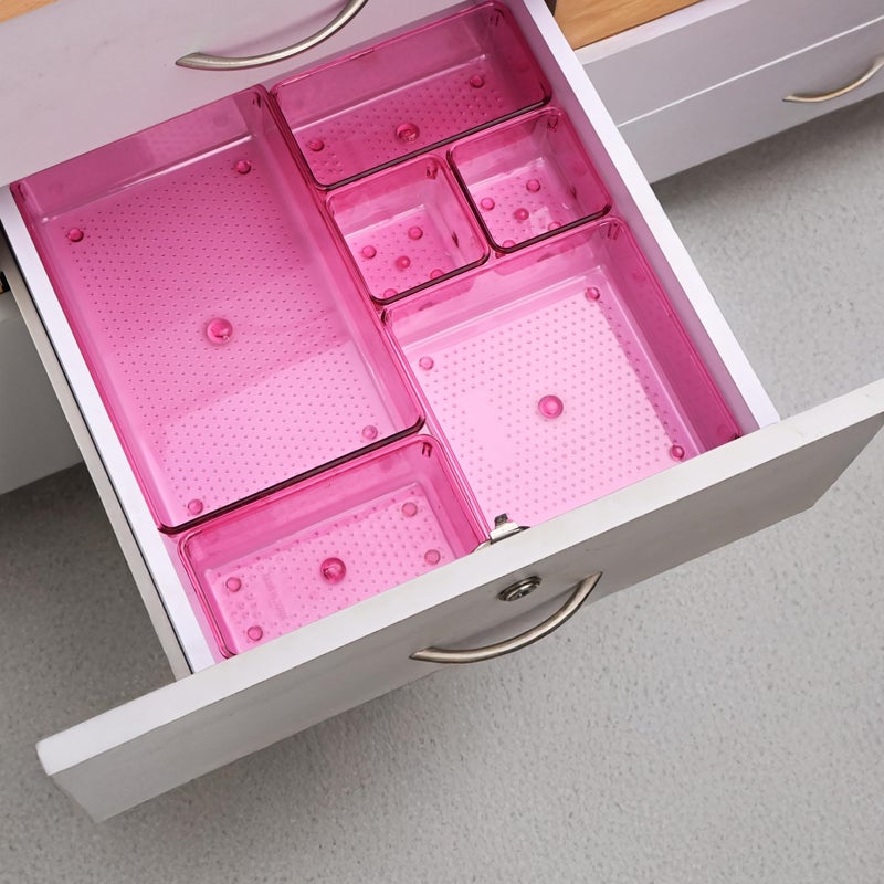 Kuber Industries Acrylic Set of 50 Transparent Cosmetic Organizer Tray | Drawers Organisers for Kitchen, Office and Bathroom Vanity Makeup | Stationery Storage Drawer Divider Tray | Pink - Image 2