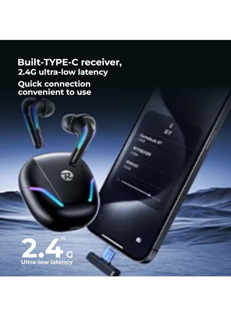 Remax Mena Wireless Earbuds Alien Series Bluetooth 5.4 + 2.4G Professional Gaming True Hifi Stereo Earphone GameBuds G7 TWS Headset With 2.4G Type C Adapter (Black)  - Image 4