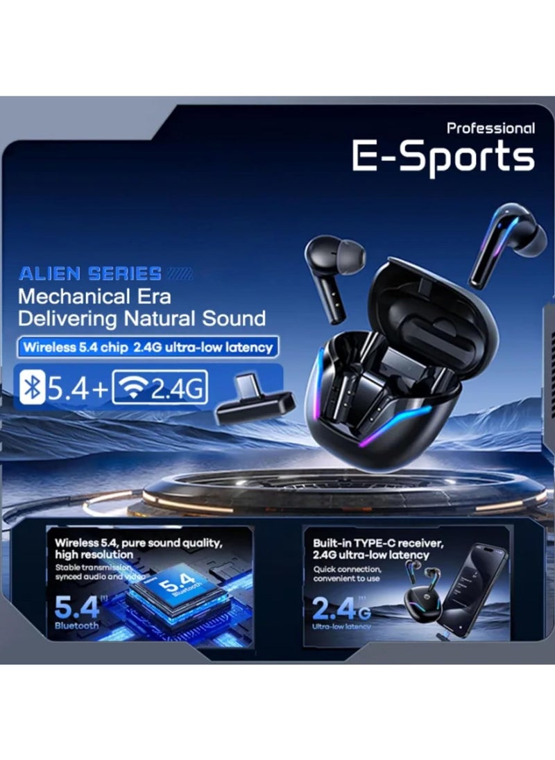 Remax Mena Wireless Earbuds Alien Series Bluetooth 5.4 + 2.4G Professional Gaming True Hifi Stereo Earphone GameBuds G7 TWS Headset With 2.4G Type C Adapter (Black)  - Image 2
